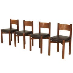 Set of 4 Charlotte Perriand Courchevel Chairs with Brown Leather Seatcovers