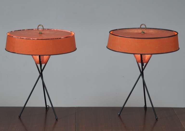 Pair of 1950s Gerald Thurston  Perforated Metal  Console Lamps for Lightolier