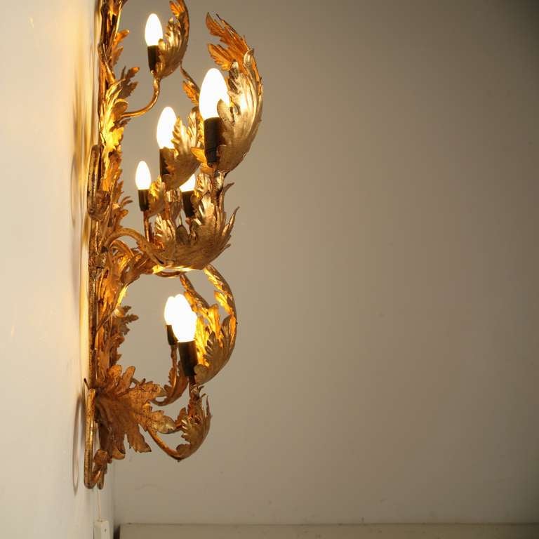 Late 20th Century Extra Large 1970s Gold Leaf Wall Applique For Sale