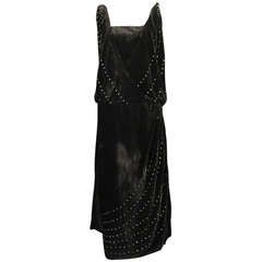 c.1920 Black Velvet & Rhinestone Evening Gown