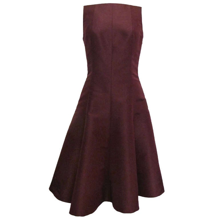 New Ralph Lauren Maroon Silk Taffeta Dress For Sale