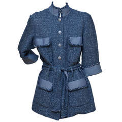 Chanel - Veste en tweed Blazer avec bordure en jean