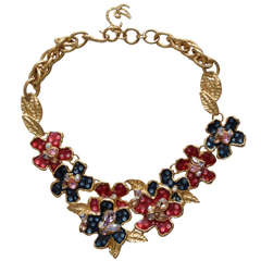 Christian Lacroix Gilt With  Enamel Flower Necklace Choker