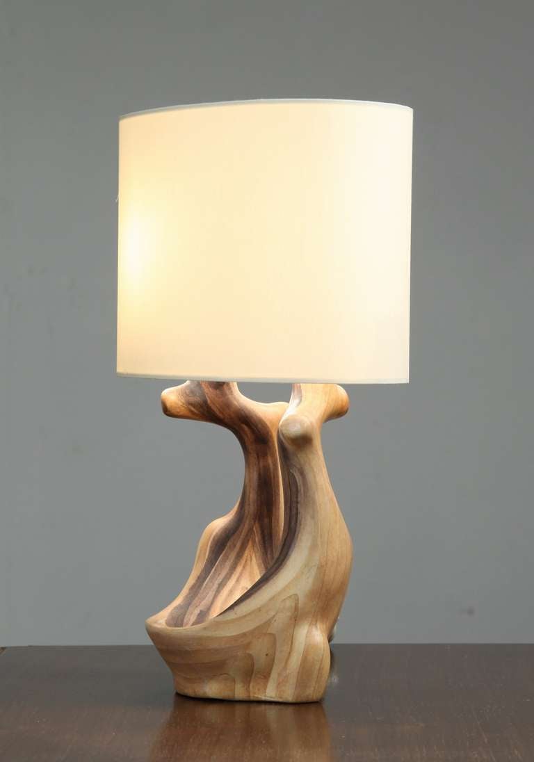 Mid-Century Modern Faux Bois Cermaic Table Lamp by Grandjean Jourdan, France, 1950s For Sale