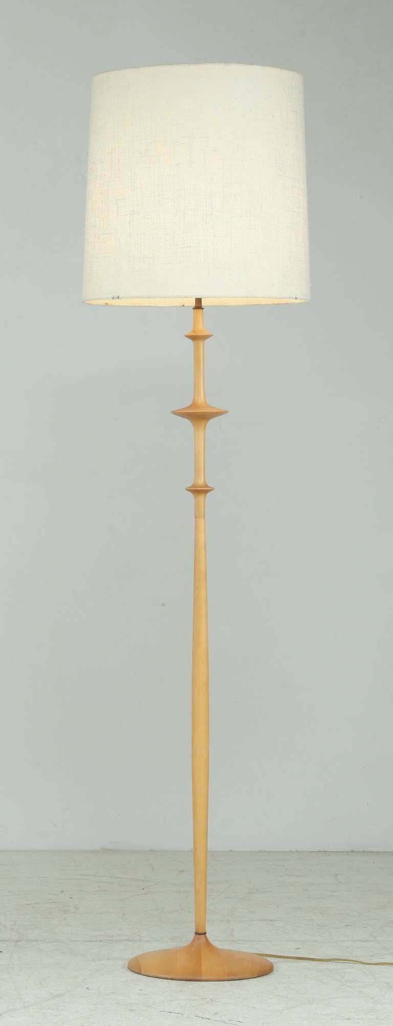 Hand Turned Wooden Arts and Crafts Floor Lamp, New York, 1950s For Sale