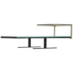 Rare and Architectural Coffee Table with an Clear and Dark Pressed Glass Tops