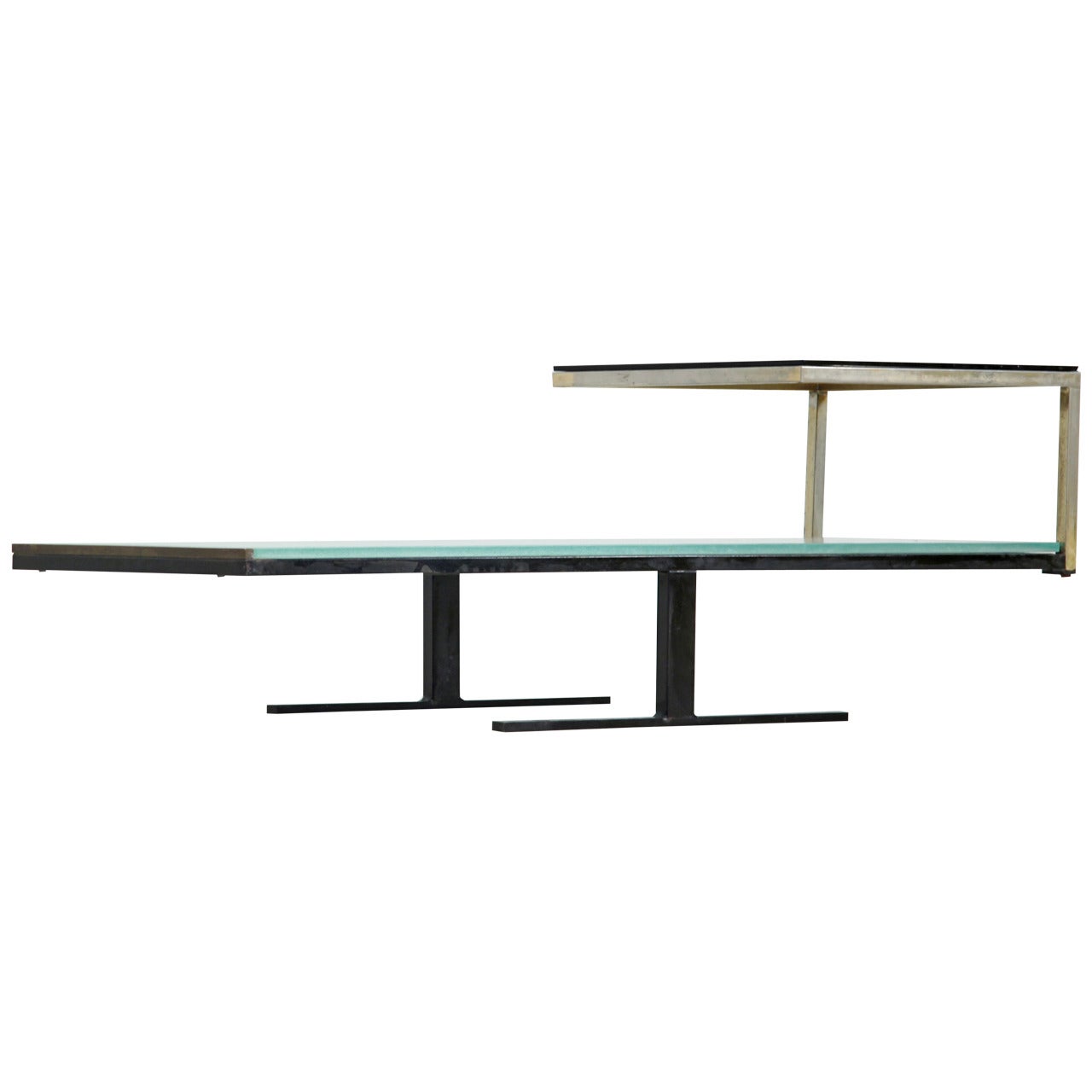 Rare and Architectural Coffee Table with an Clear and Dark Pressed Glass Tops For Sale