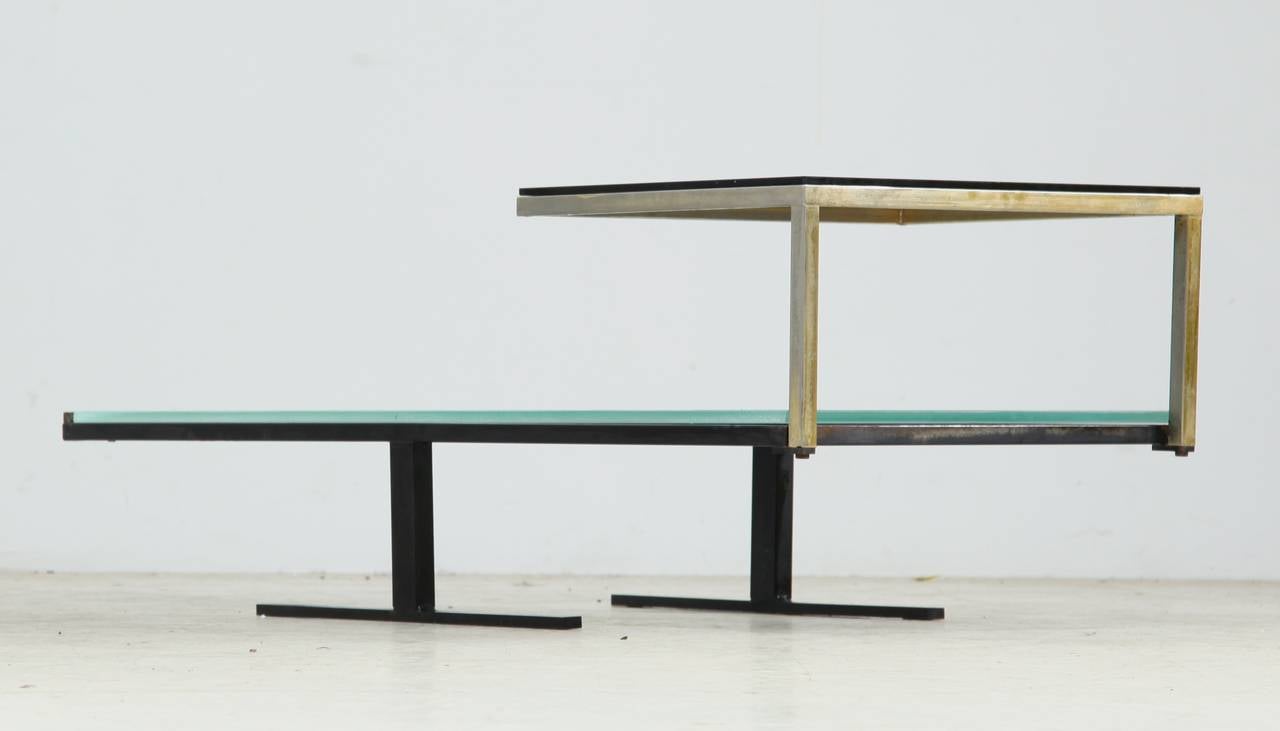 Mid-Century Modern Rare and Architectural Coffee Table with an Clear and Dark Pressed Glass Tops For Sale
