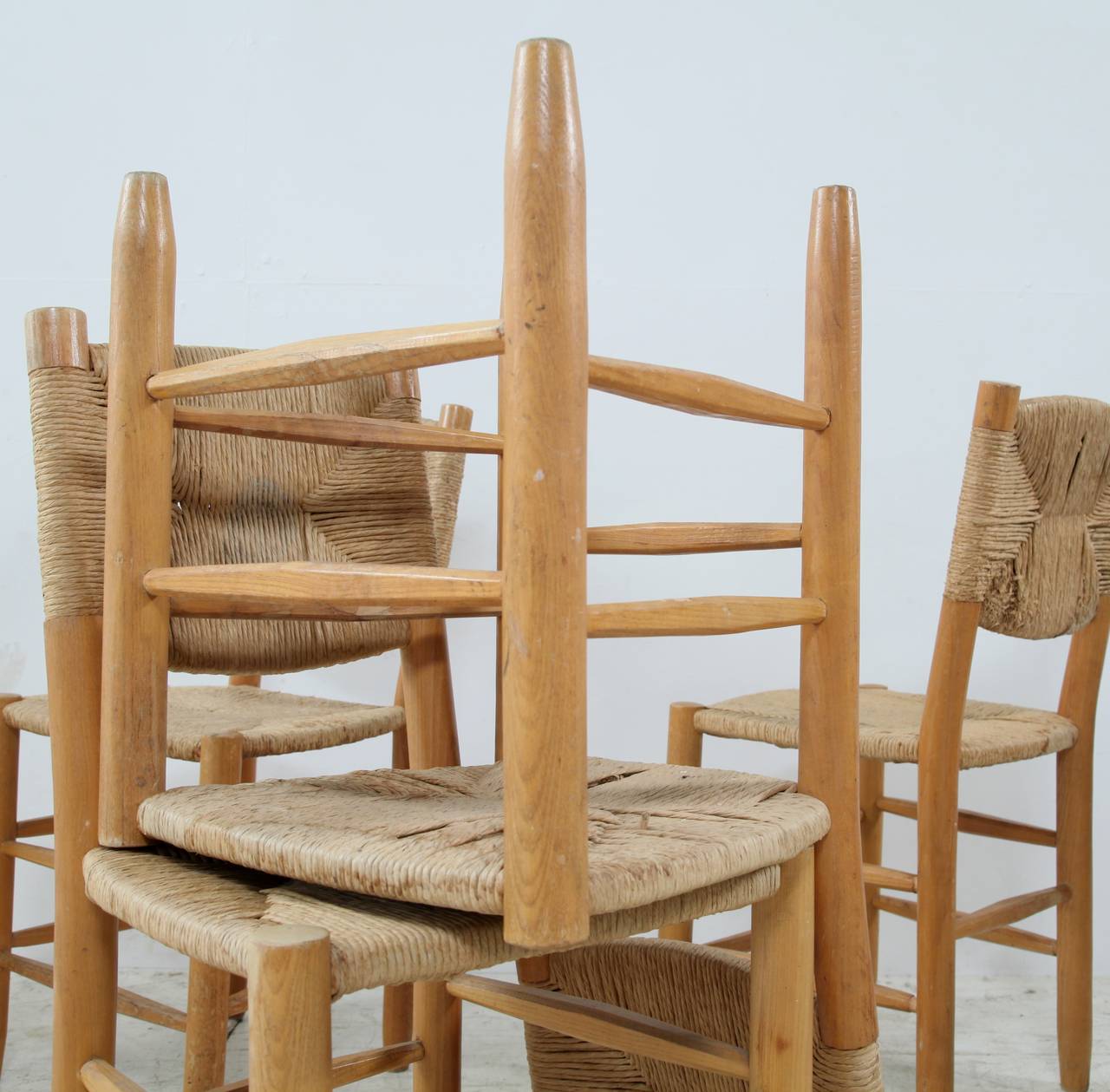 French Six Charlotte Perriand Bauche Chairs For Sale