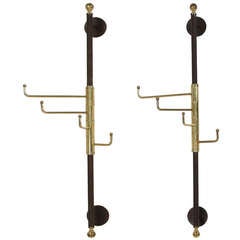 Vintage Pair Metal And Brass Coat Hangers Or Bathroom Towel Hangers, 1950s