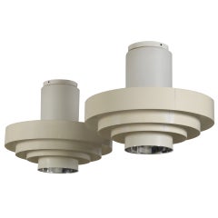 Pair of 1960s Off-White Ceiling Fixtures In Glass And Metal