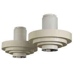 Pair of 1960s Off-White Ceiling Fixtures In Glass And Metal 9