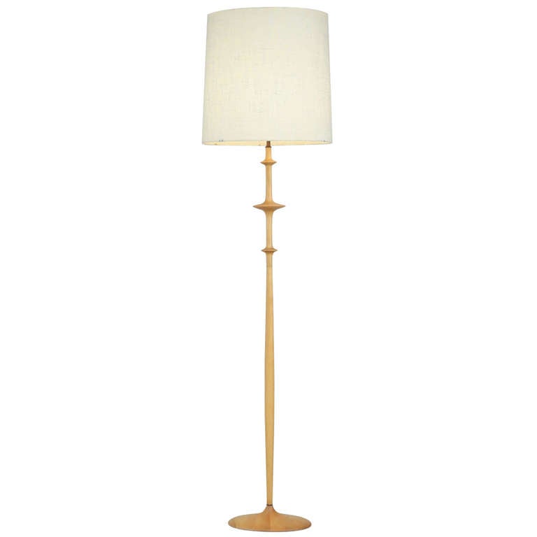 Hand Turned Wooden Arts and Crafts Floor Lamp, New York, 1950s For Sale
