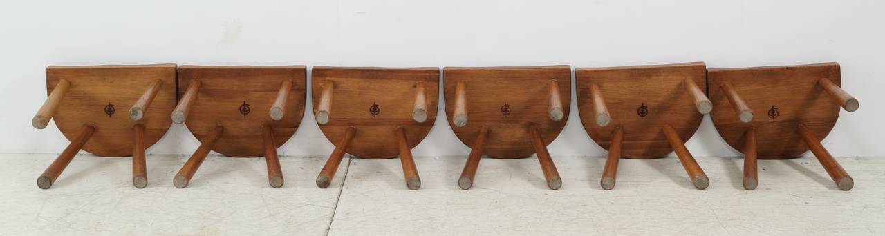 Mid-Century Modern Set of Six Stools by Jean Touret for Atelier Marolles For Sale