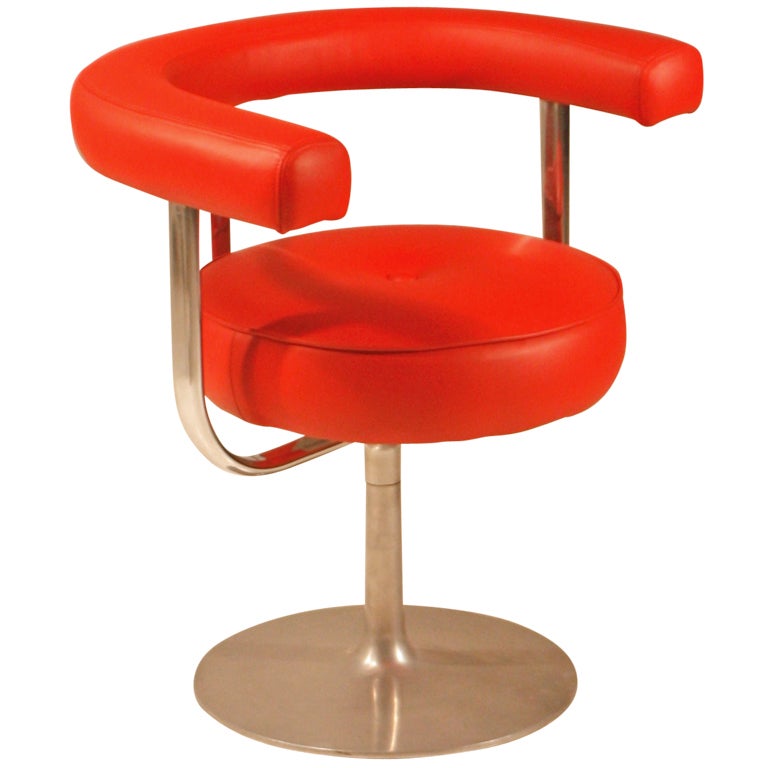Esko Pajamies metal and red leather desk chair for Lepo, Finland, 1960s For Sale