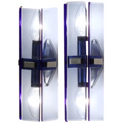 Pair Blue Glass Wall Appliques