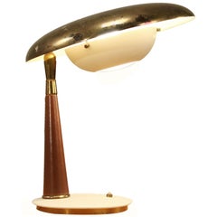 Arredoluce Desk Lamp in Lacquered Metal, Brass and Leather. Italy, 1950s