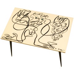 Black and white epoxy captured Bachus painted sidetable