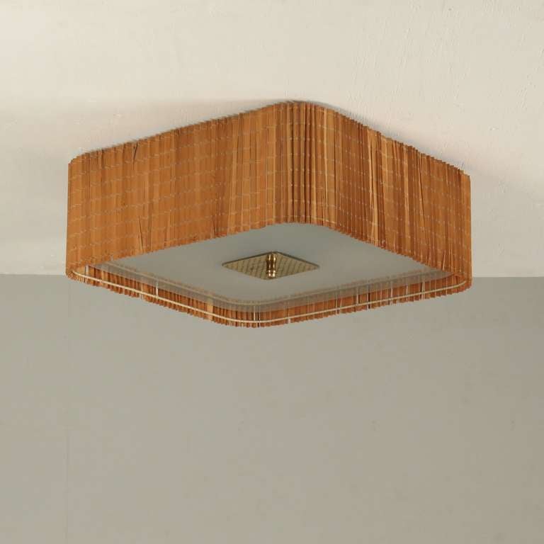 Paavo Tynell 1950s Ceiling Fixture With Woven Wooden Strips
