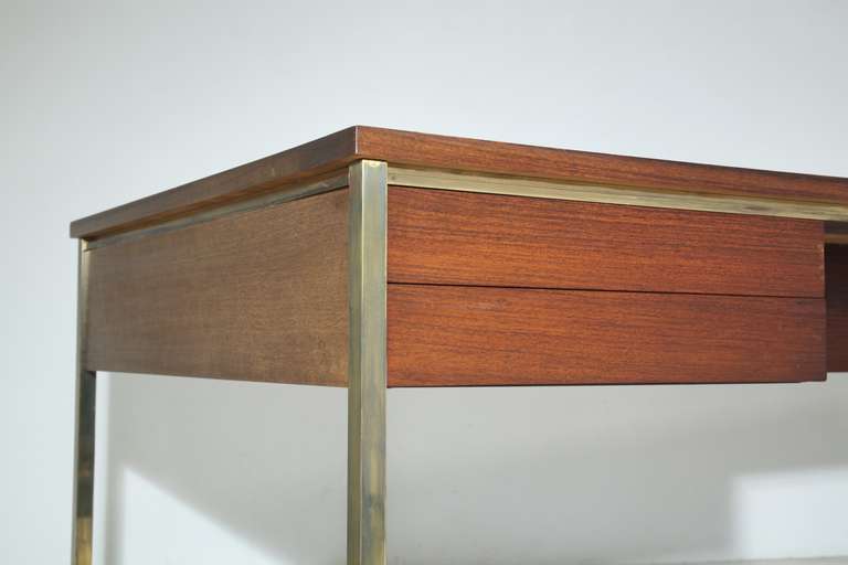 Mid-20th Century Large Executive Desk with Brass Frame by Florence Knoll