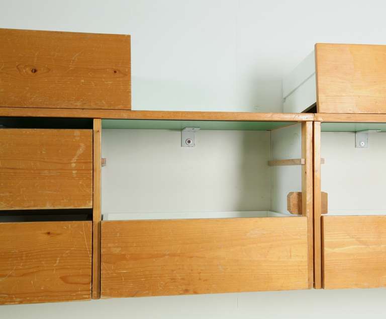 Pine Set of Two Rare Wall-Mounted Chests of Drawers by Charlotte Perriand