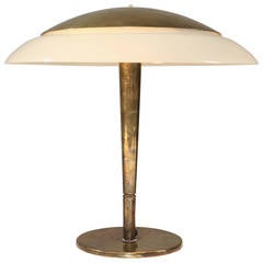 Paavo Tynell 5061 Taito Table Lamp, Brass and Opaline Glass, Finland, 1940s