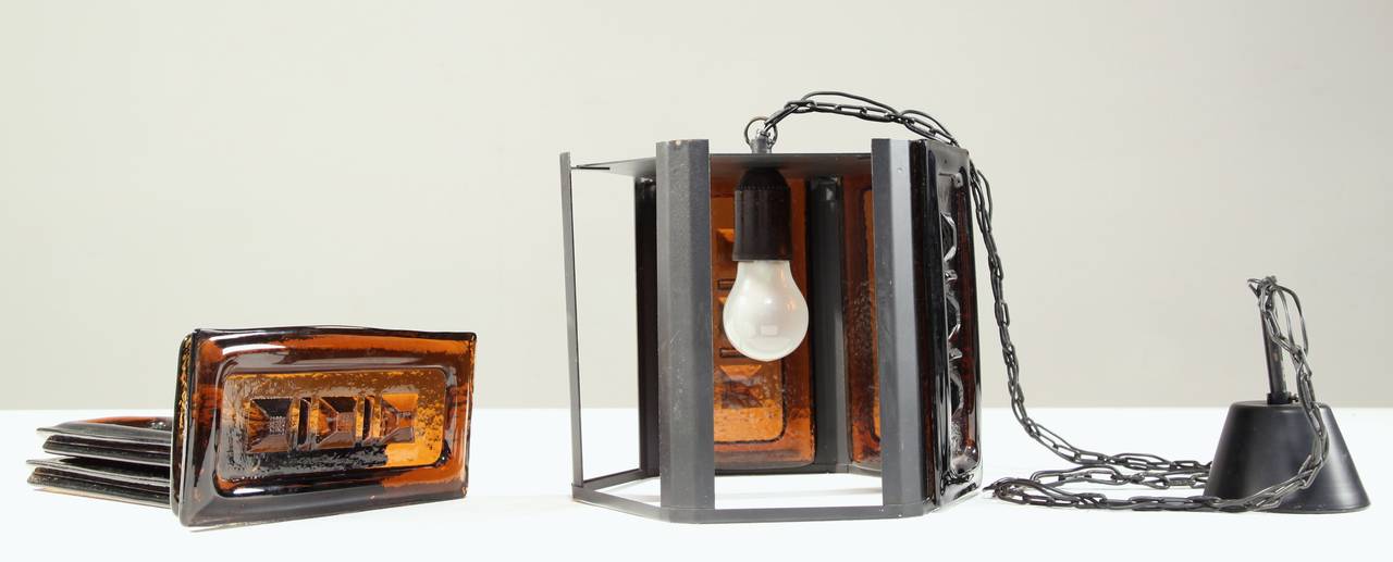 Mid-20th Century Erik Hoglund Hexagonal Dark Brown Glass Pendant, Sweden 1960s For Sale