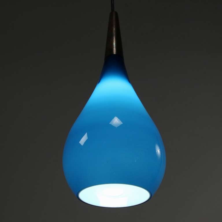 Mid-Century Modern Sapphire  Blue 1950s  Holmegaard Dropshaped Lamp With Rare Brass Top