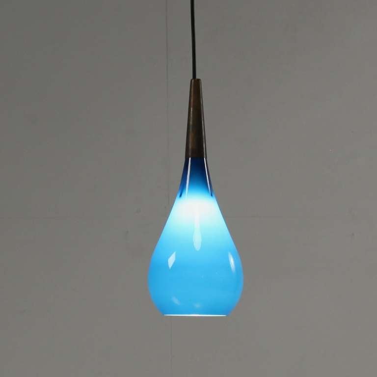 Mid-20th Century Sapphire  Blue 1950s  Holmegaard Dropshaped Lamp With Rare Brass Top