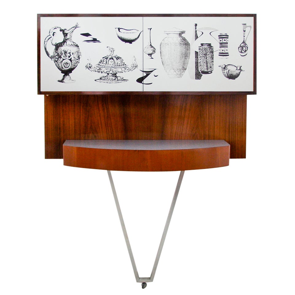 1950s Italian Fold Out Bar in the Manner of Fornasetti For Sale