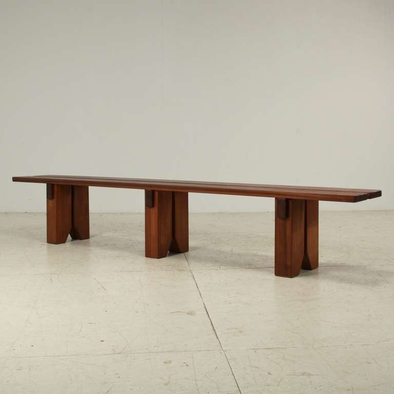 Very large mahogany bench by Charlotte Perriand from Les Arcs ski resort in France.