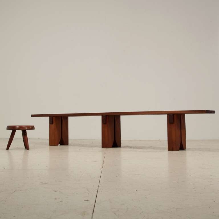Mid-Century Modern Large Charlotte Perriand Bench in Mahogany