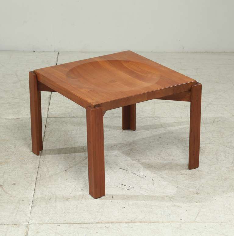 A typical Quistgaard design made of solid staves of teak laminated together, giving it a butcher block like appearance.  

A second table to make a pair is also available.