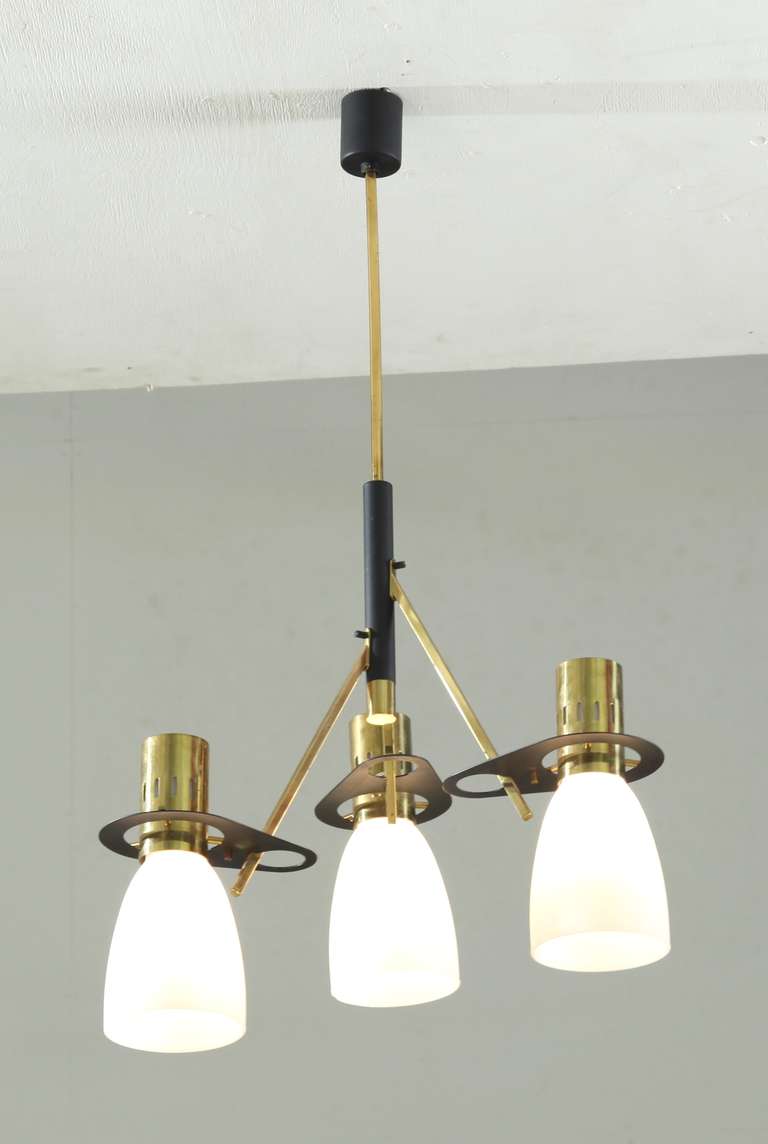 Mid-Century Modern Reversable Stilnovo Three Armed Chandelier with Matching Sconces