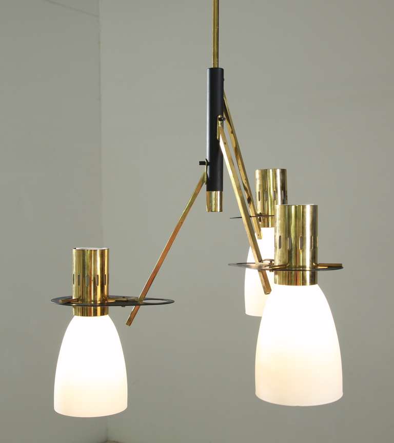 Reversable Stilnovo Three Armed Chandelier with Matching Sconces In Excellent Condition In Maastricht, NL