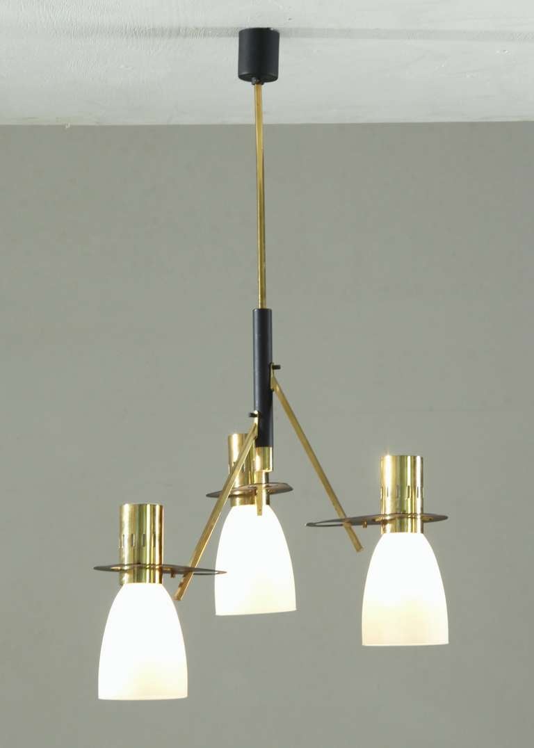 Mid-20th Century Reversable Stilnovo Three Armed Chandelier with Matching Sconces