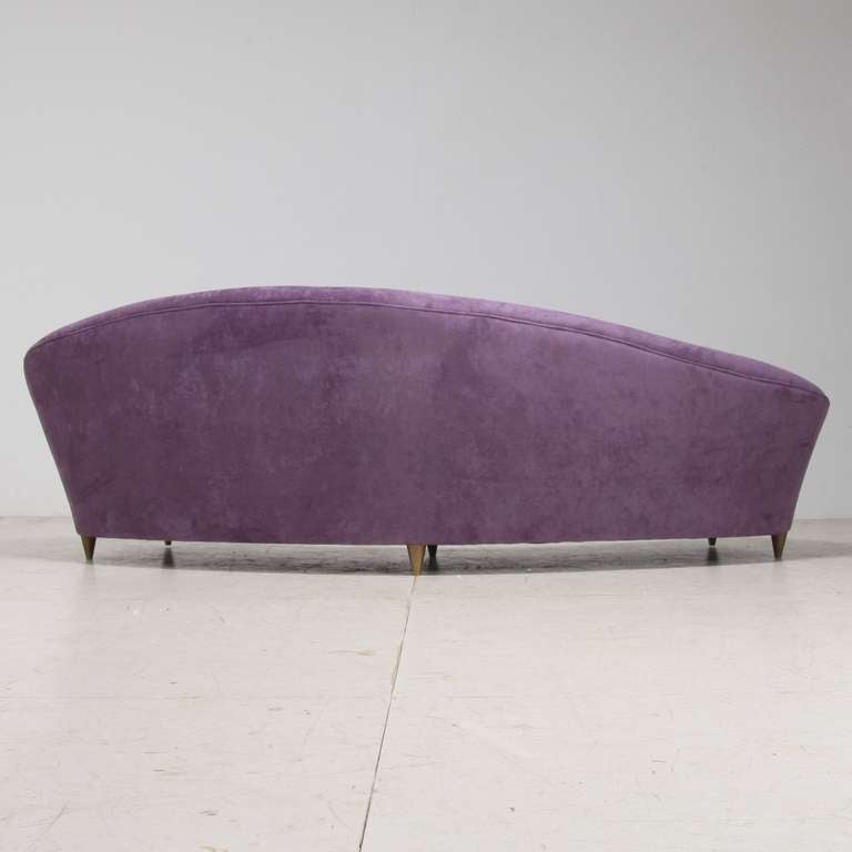 Mid-Century Modern Large 1950s Curved Violet Sofa in Mint Condition, Italy For Sale