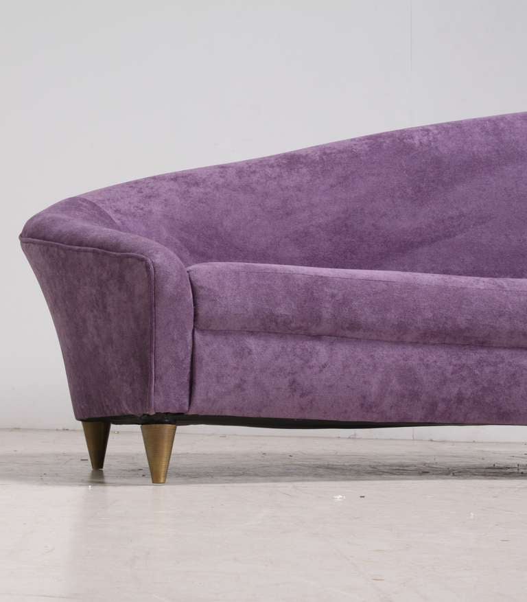 Italian Large 1950s Curved Violet Sofa in Mint Condition, Italy For Sale