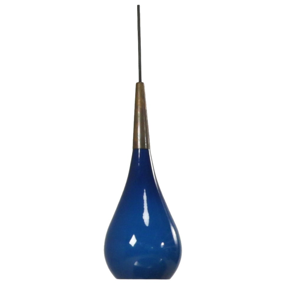 Sapphire  Blue 1950s  Holmegaard Dropshaped Lamp With Rare Brass Top