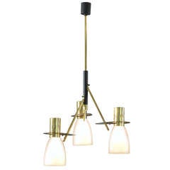 Reversable Stilnovo Three Armed Chandelier with Matching Sconces