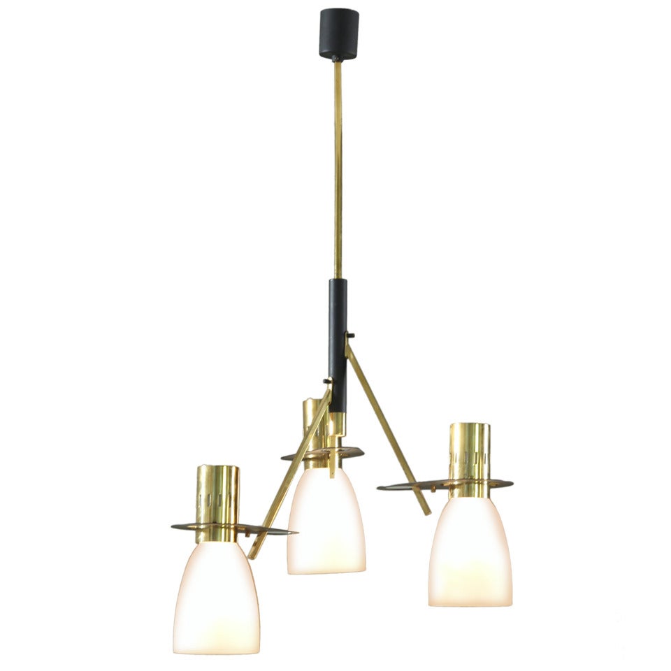 Reversable Stilnovo Three Armed Chandelier with Matching Sconces