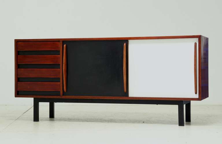 Charlotte Perriand Cansado sideboard in mahogany produced by Steph Simon 1958. The sideboard is from Cité Cansado, Mauritania, Africa. 
 Provenance available