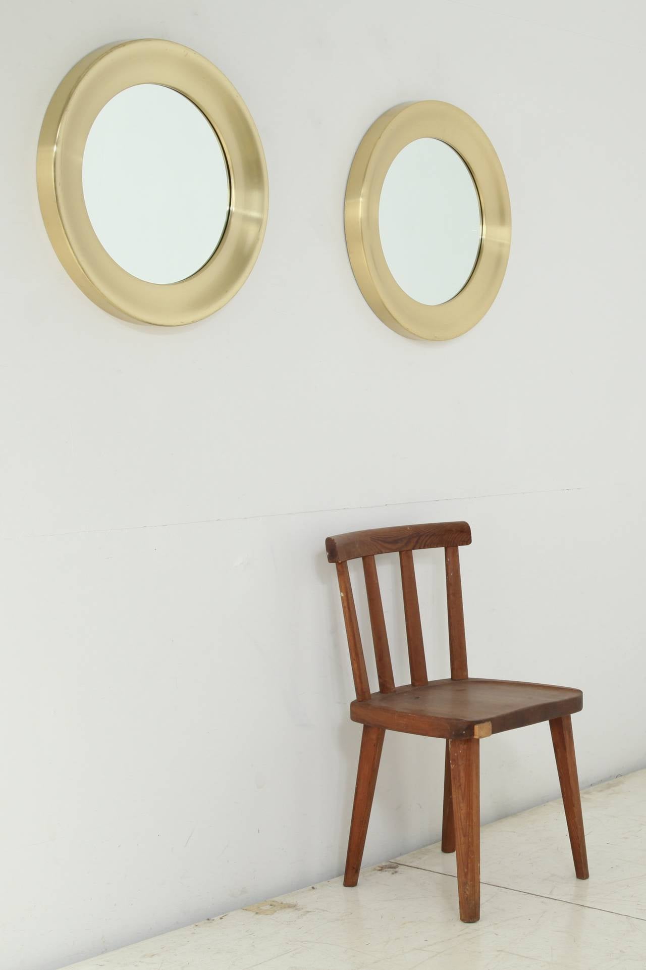 Pair of Round Brass Mirrors by Glasmaster, Markaryd, Sweden, 1960s For