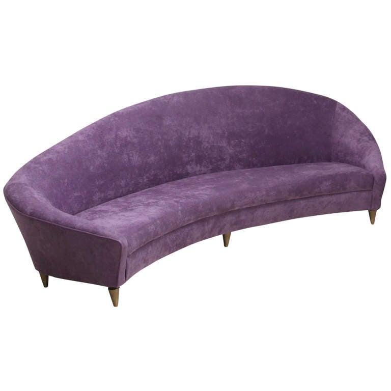 Large 1950s Curved Violet Sofa in Mint Condition, Italy For Sale at 1stdibs