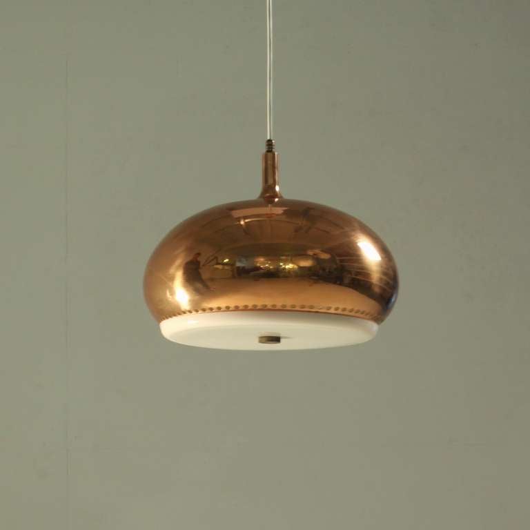 Mid-Century Modern Large Full Copper Pendant Perforated Underneath, Italy, 1950s For Sale
