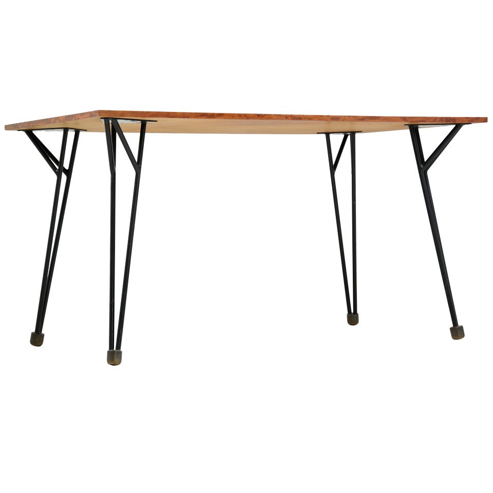 Alfred Hendrickx rare desk or dining table in root wood veneer, Belgium, 1950s For Sale