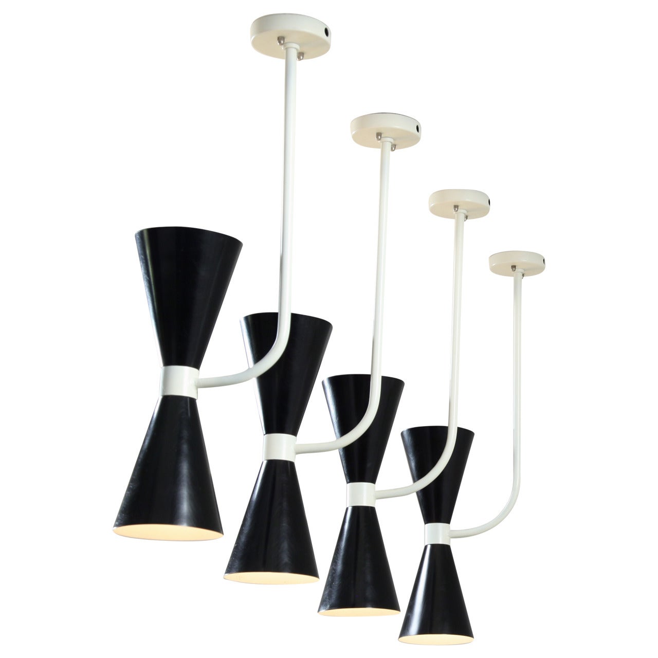 Set of Six Italian Metal Diabolo Wall or Pendant Lamps in Stilnovo Manner, 1950s For Sale