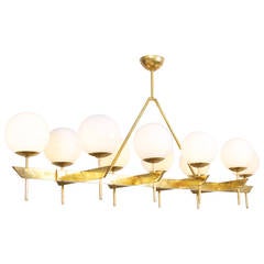 Extraordinary Huge Brass and Murano Glass Chandelier Attributed to Stilnovo