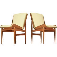Pair 1950s Folded Plywood Sidechairs with White Leather Seatpads