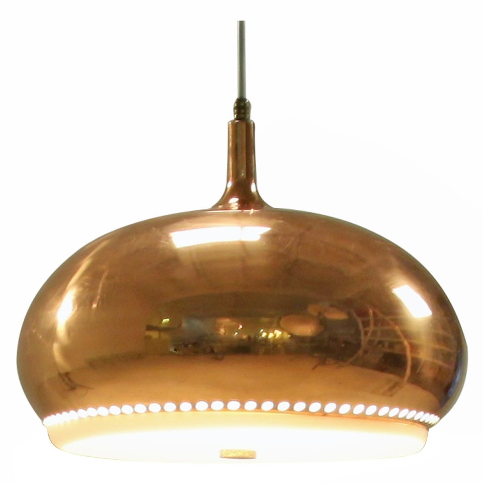 Large Full Copper Pendant Perforated Underneath, Italy, 1950s For Sale